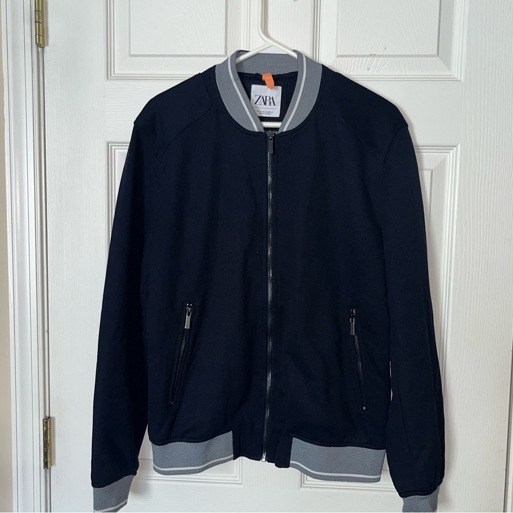 Zara Man Basic Bomber Jacket Navy Blue Size M